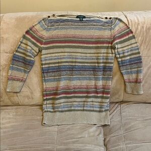 Ralph Lauren Blue and Beige Knit Linen Sweater